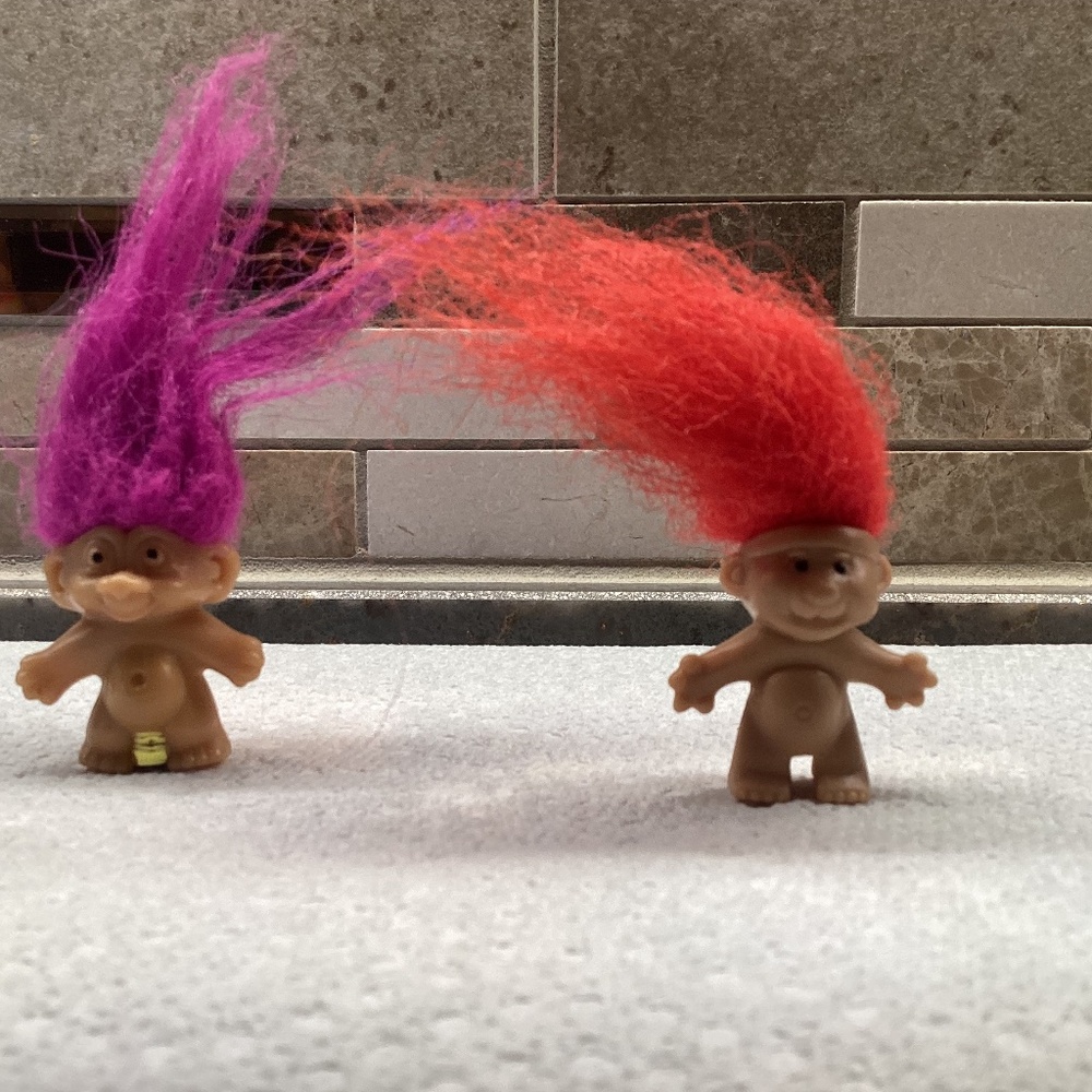 Russ Fuchsia Hair Mini Troll Pencil Topper  & Orange Troll Topper